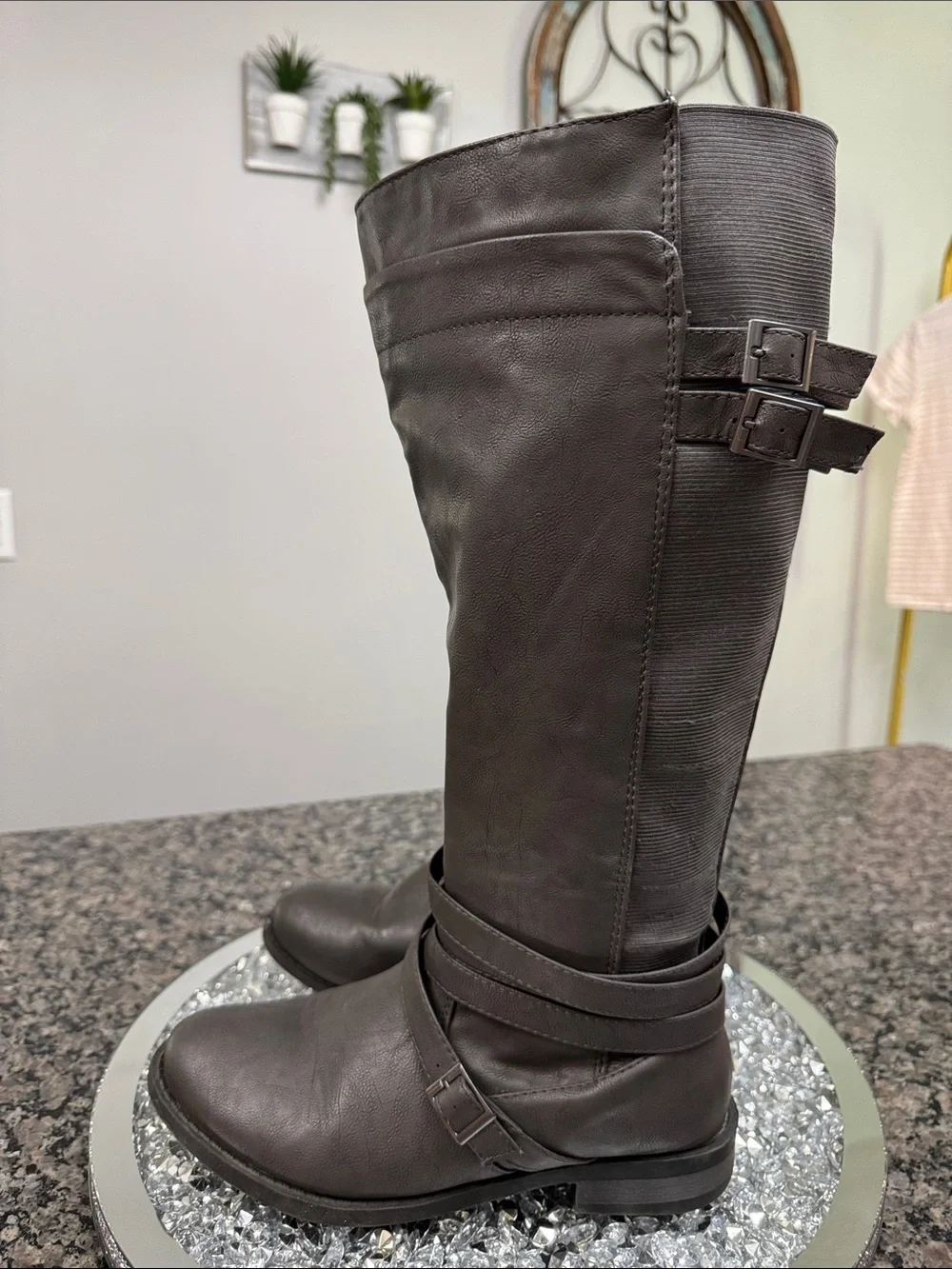 torrid tall gray straps and Buckle Riding Boots 8W